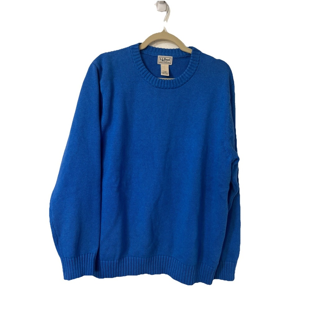 L.L. Bean Men's Sz Large Heavy Knit Blue Cotton Pullover‎ Sweater 258547 LL Bean